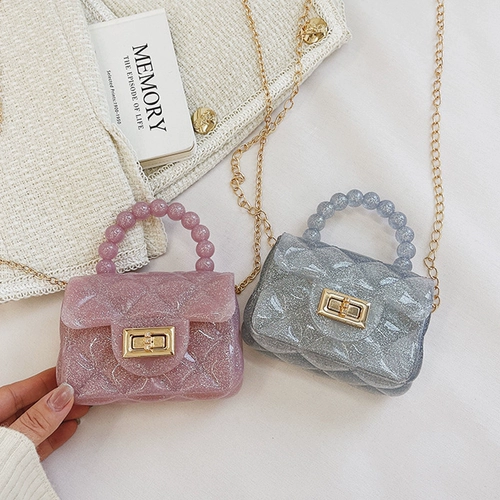 Детская сумка, милая сумка через плечо, прозрачная цепь, маленькая льняная сумка из жемчуга, кошелек, в стиле Шанель, на цепочке