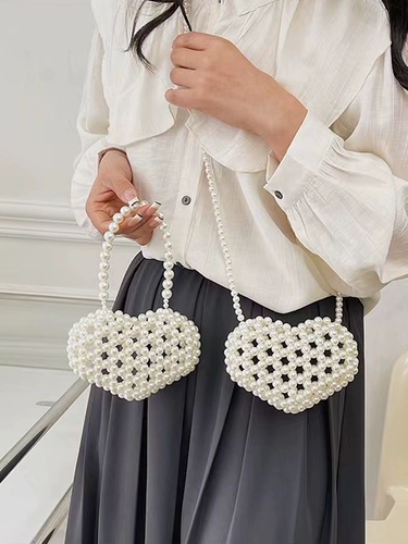 Портативная летняя плетеная сумка через плечо из жемчуга, небольшая сумка