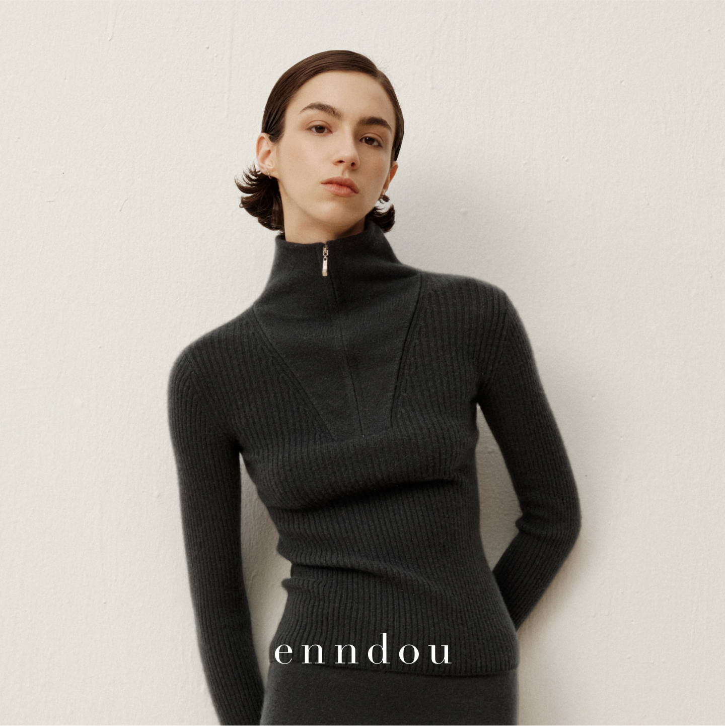 enndou100%羊绒半拉链毛衣针织衫