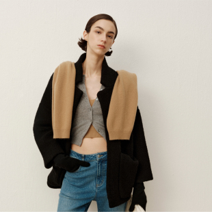 enndou秋冬新款 毛巾大衣女高级慵懒简约宽松外套上衣 100%羊绒短款