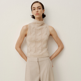 坎肩女宽松无袖 新款 毛衣 100%纯羊绒粗针麻花高领背心秋装 enndou