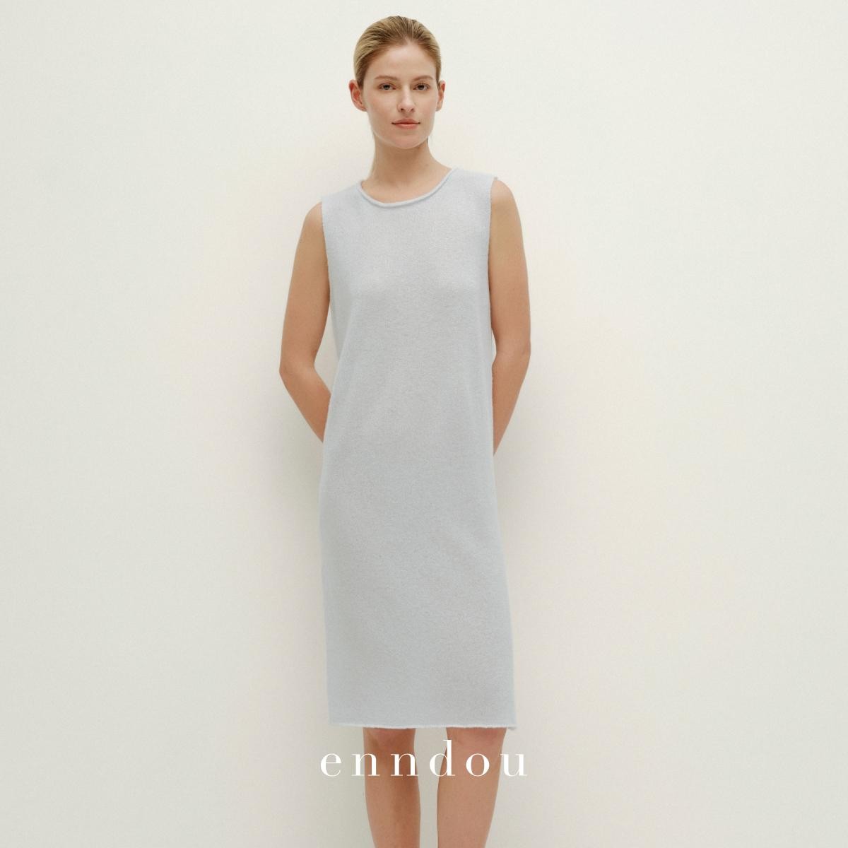 enndou 【福利秒杀 不退换】100%山羊绒裙子女长款宽松开叉连衣裙