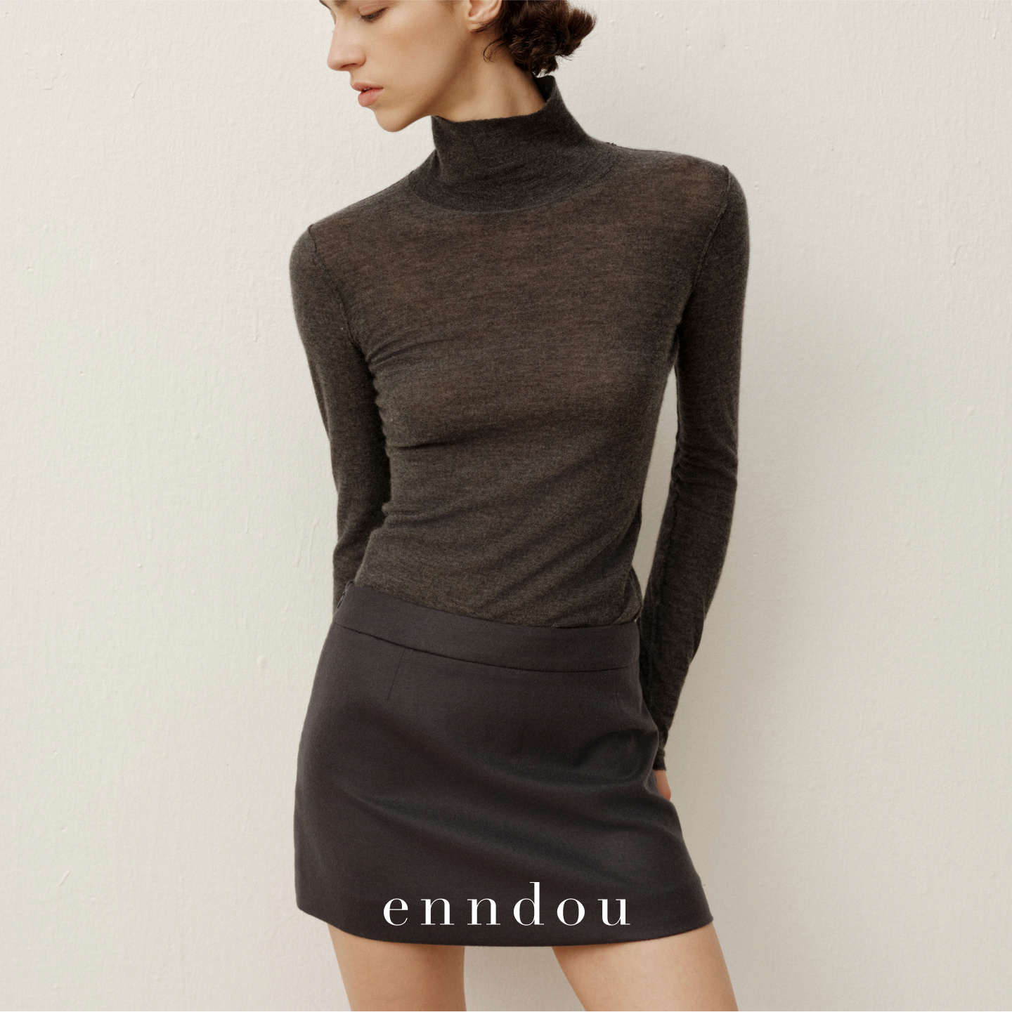 enndou100%羊绒梭织低腰包臀裙