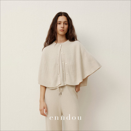 enndou  100%纯羊绒斗篷套装2025秋装新款开衫针织衫两件套羊绒衫