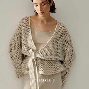上衣 100%纯山羊绒手工钩针外套设计感羊绒开衫 enndou2026春装 新款