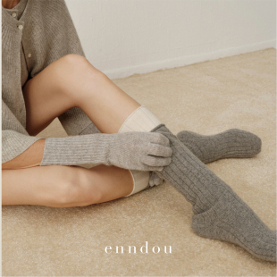 enndou 100%羊绒加厚中筒袜保暖袜子羊绒袜温暖长袜 秋冬新款