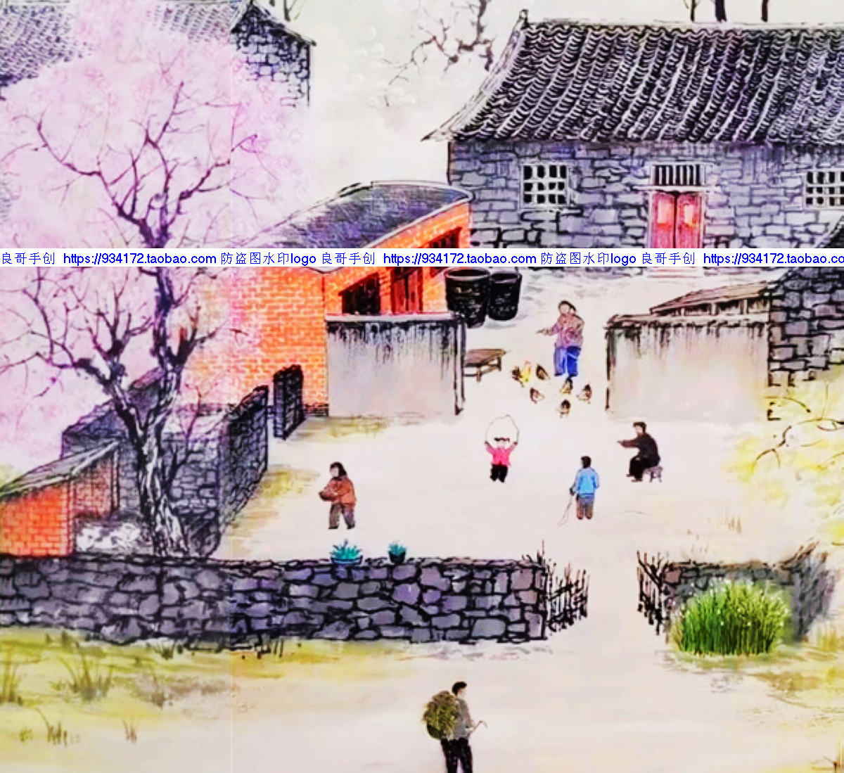 线绣 满绣印花印布包邮 童年老家乡村记忆十字绣 童时的家