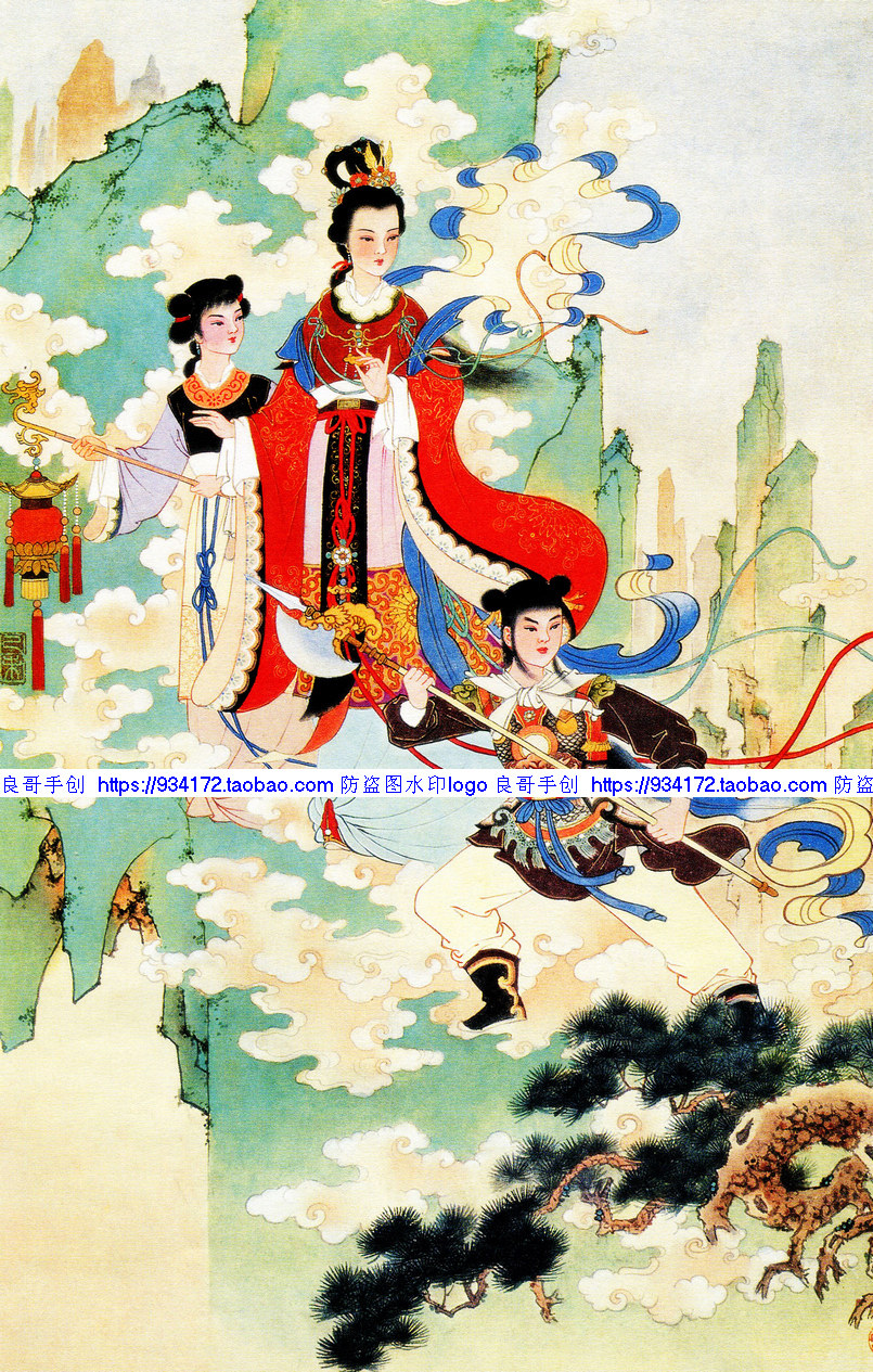 线绣 满绣印花神话仕女仙女三圣母金童玉女 国画十字绣 宝莲灯