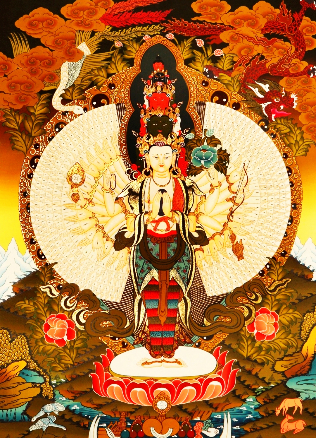线绣 满格全绣 印布印花 观音十字绣定制  千手千眼观音图
