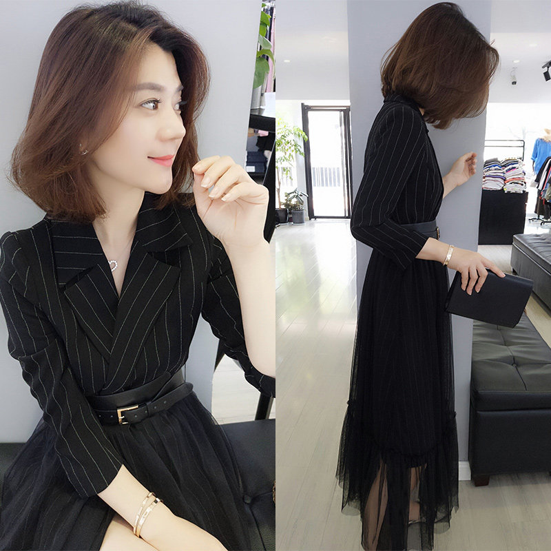 欧洲站秋装2020新款欧货秋季宴会礼服裙高级质感气质西装领连衣裙