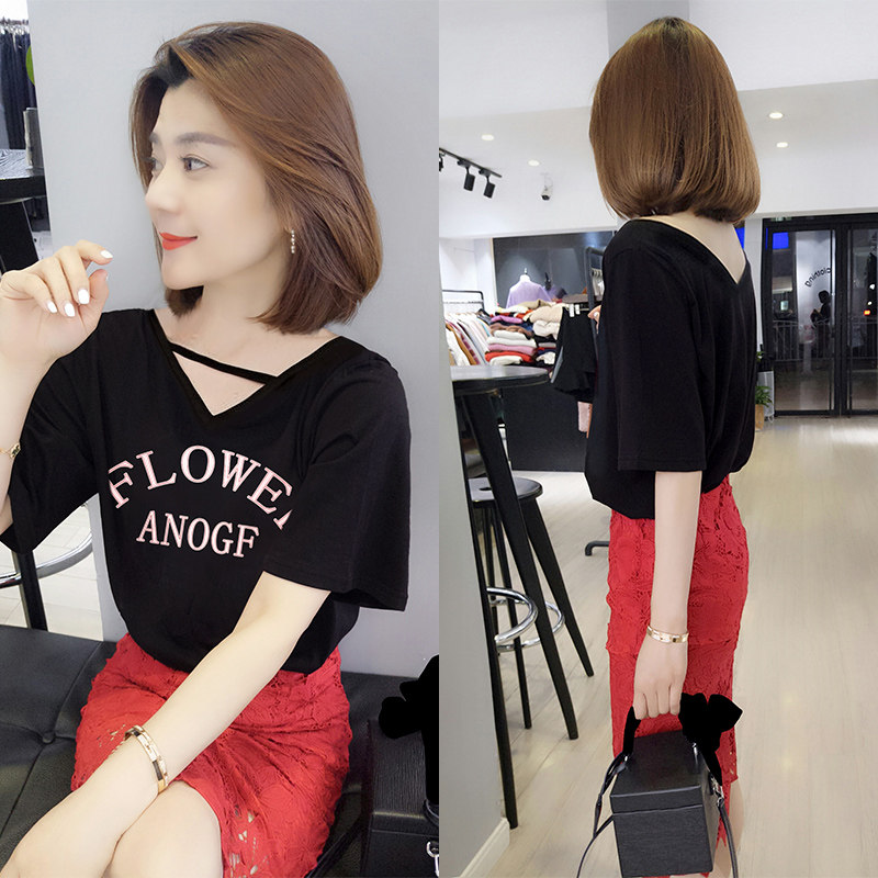 欧洲站2020新款夏装欧货潮夏天洋气小心机T恤上衣女黑色宽松短袖