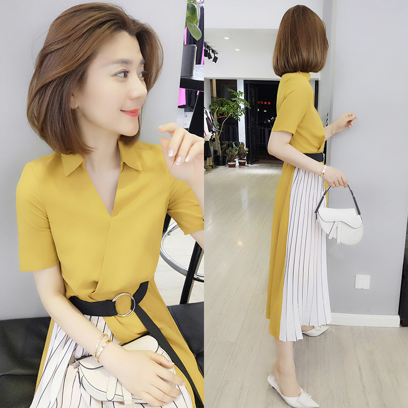 欧洲站2020新款夏装女欧货潮夏天高端洋气衬衫连衣裙气质百褶裙子