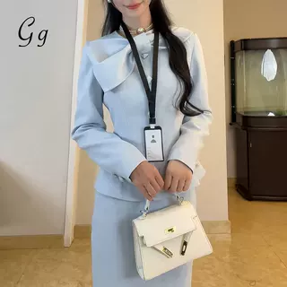 Gg西服西装套装女工作服通勤2025新拼接蝴蝶结高级感西服上衣长裙
