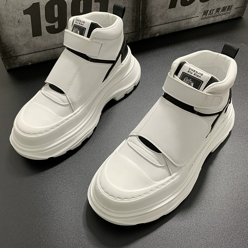 高帮男鞋2025新款冬季休闲百搭魔术贴运动鞋增高皮面小白工装潮鞋,流行男鞋,高帮鞋,淘宝优惠券,粉丝福利购,淘宝优惠卷