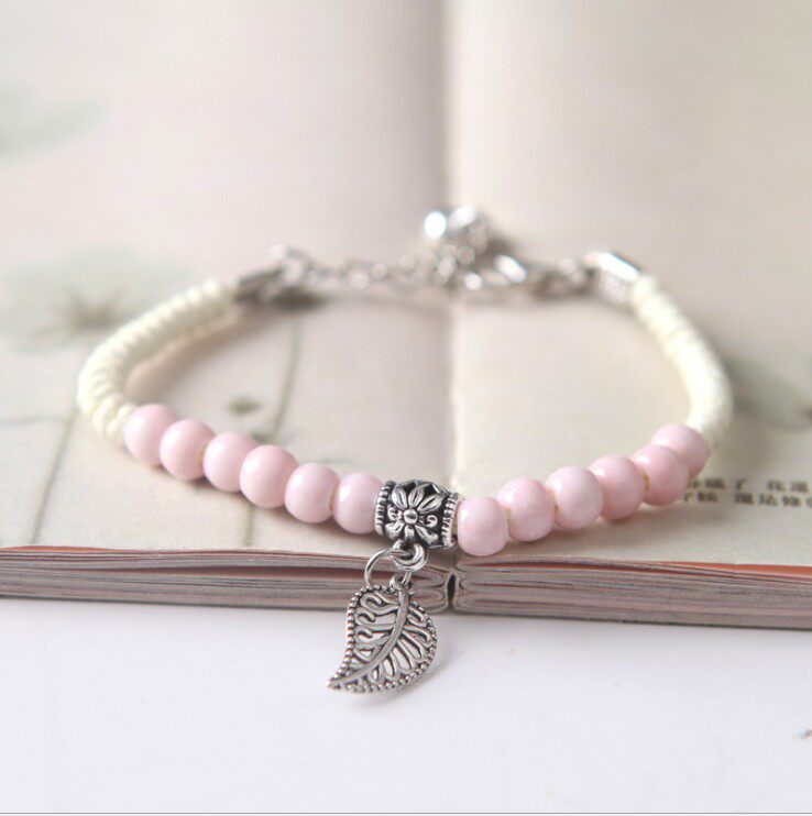 青海特色手工艺品民族风陶瓷饰品创意叶子手链男女通用款送人小礼