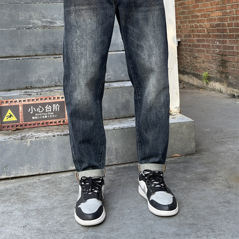 2026年男款高端牛仔裤男士春秋2026新款复古男裤修身小脚休闲裤子