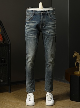 复古水洗百搭日常休闲牛仔裤男秋冬vebe巴恩风显瘦修身直筒长裤子