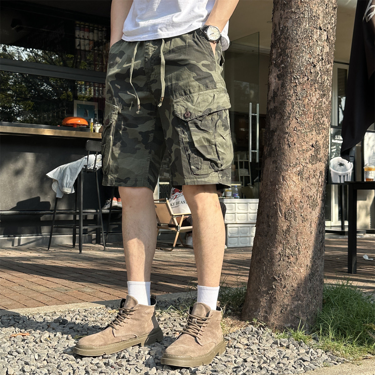 美式复古迷彩工装短裤男