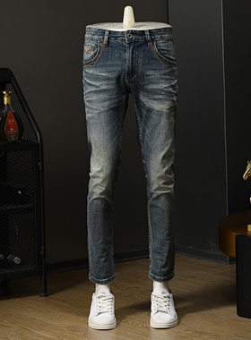 复古水洗百搭日常休闲牛仔裤男秋冬vebe巴恩风显瘦修身直筒长裤子