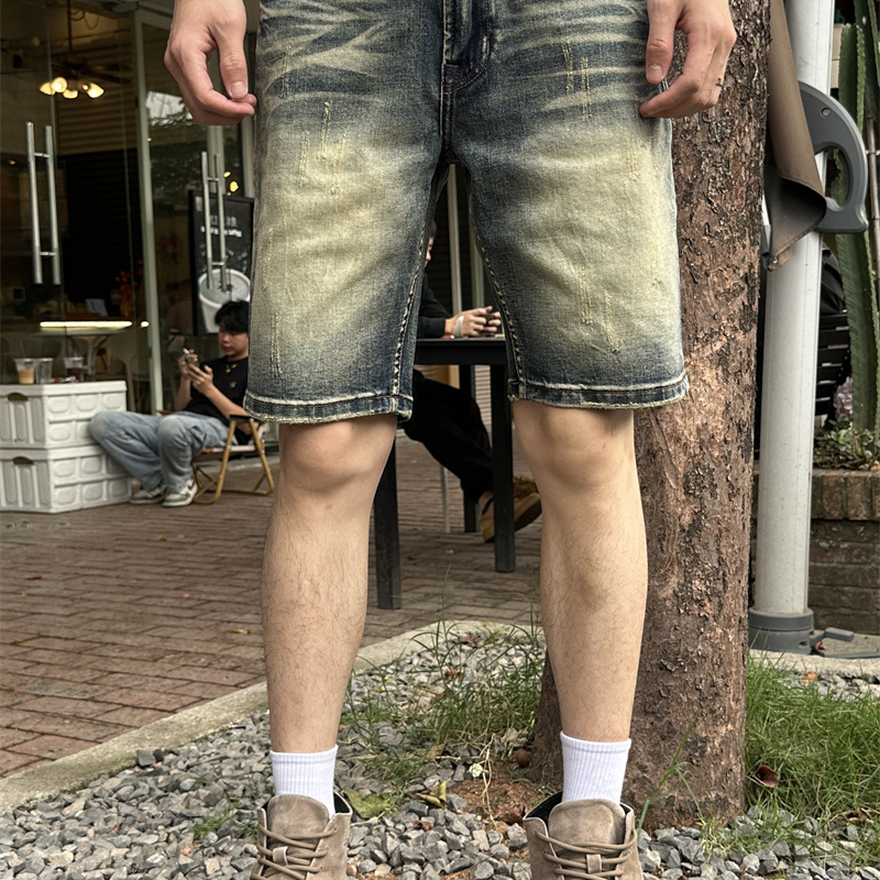 夏季五分裤男款牛仔短裤时尚帅气中裤青年马裤5分弹力休闲修1038