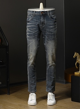 复古水洗百搭日常休闲牛仔裤男秋冬vebe巴恩风显瘦修身直筒长裤子