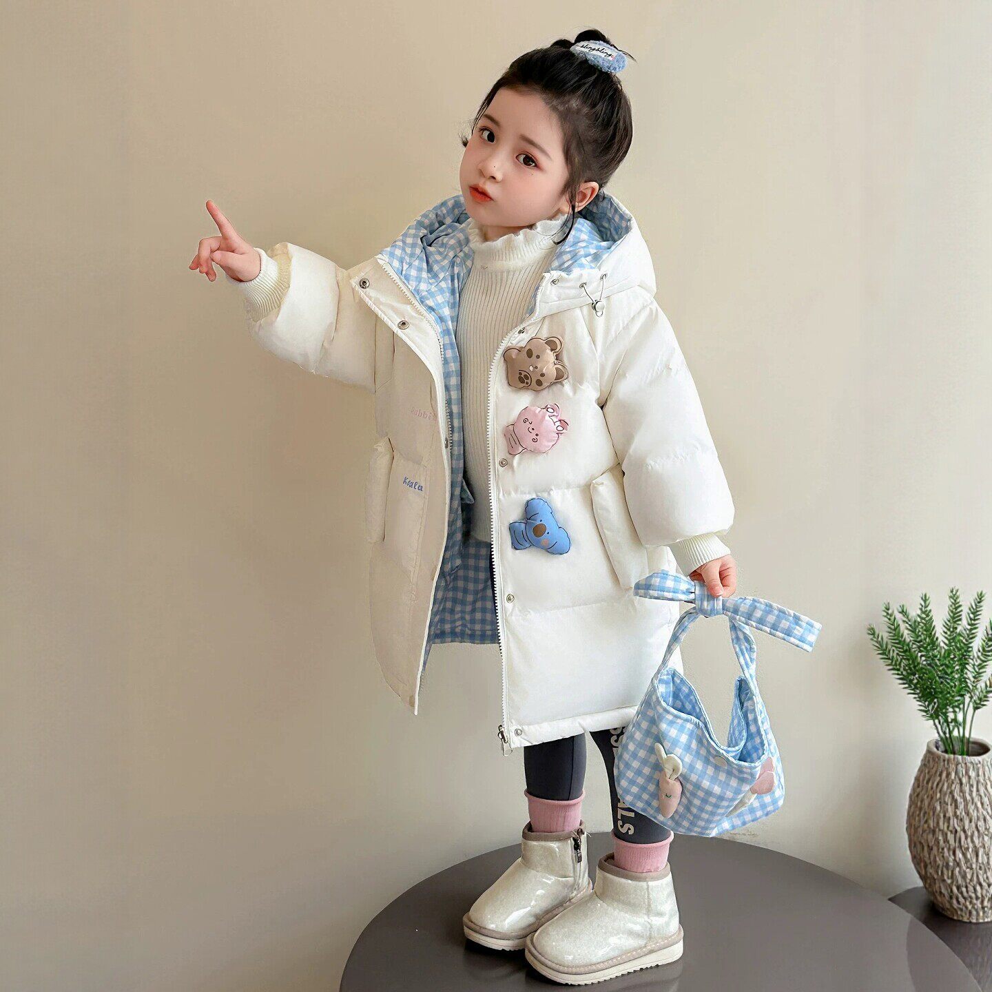 VYEO女童冬装两面穿羽绒服2026新款儿童白鸭绒加厚保暖中长款外套
