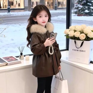 NEXT JANSO女童加绒外套2025冬季新款洋气中大童皮衣毛毛领派克服