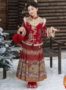 NEXT JANSO女童汉服拜年服2025新款唐装中大童加厚红色马面裙套装