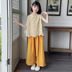 NEXT JANSO女童新中式套装夏装2026新款洋气儿童背心阔腿裤两件套