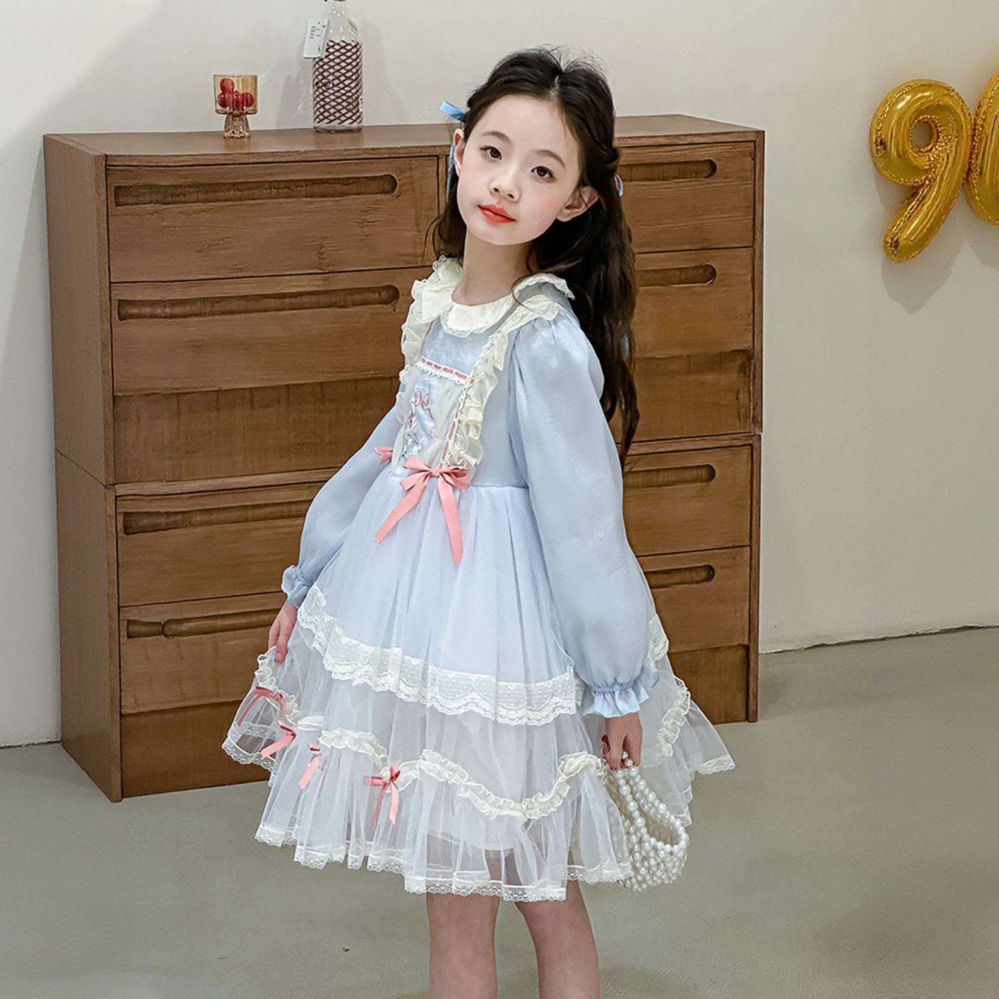 VYEO女童秋装洛丽塔公主裙2026新款女生洋气长袖儿童春秋季连衣裙