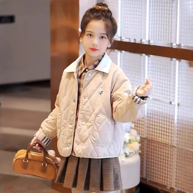 女童秋冬装夹棉外套2025新款儿童休闲上衣韩版中大童百搭棉服 N/J