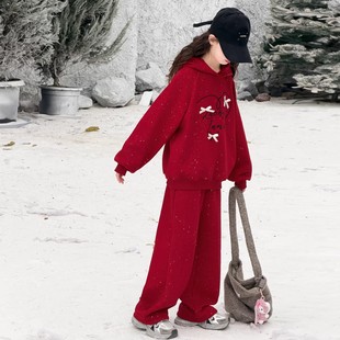 NEXT JANSO女童加绒加厚冬装套装2025新款洋气连帽卫衣年服两件套