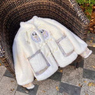 NEXT JANSO女童棉衣冬季兔毛绒中国风年服女宝宝棉服加厚上衣外套