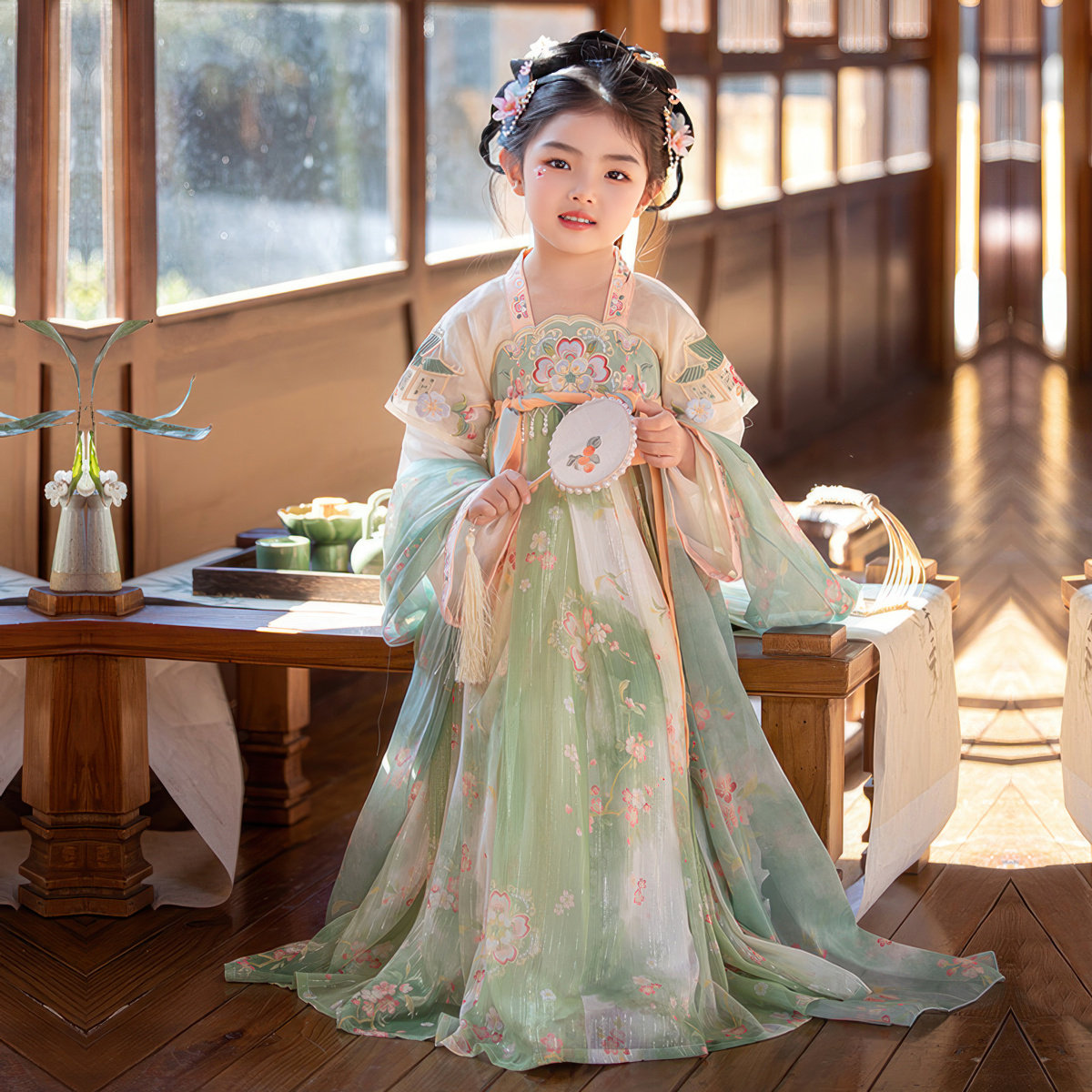 NEXT JANSO女童汉服2025夏樱花季超仙襦裙中国风夏季公主裙古装
