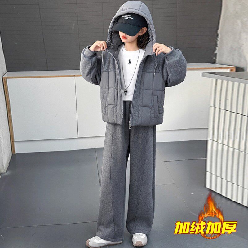 NEXT JANSO女童加绒棉服秋冬2025新款洋气中大童夹棉连帽加厚棉衣