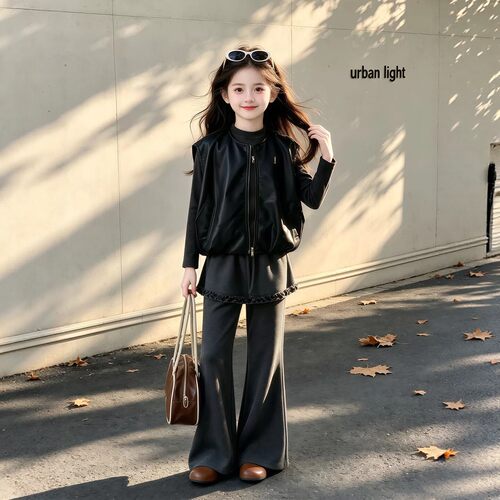 VYEO女童春秋洋气皮上衣三件套