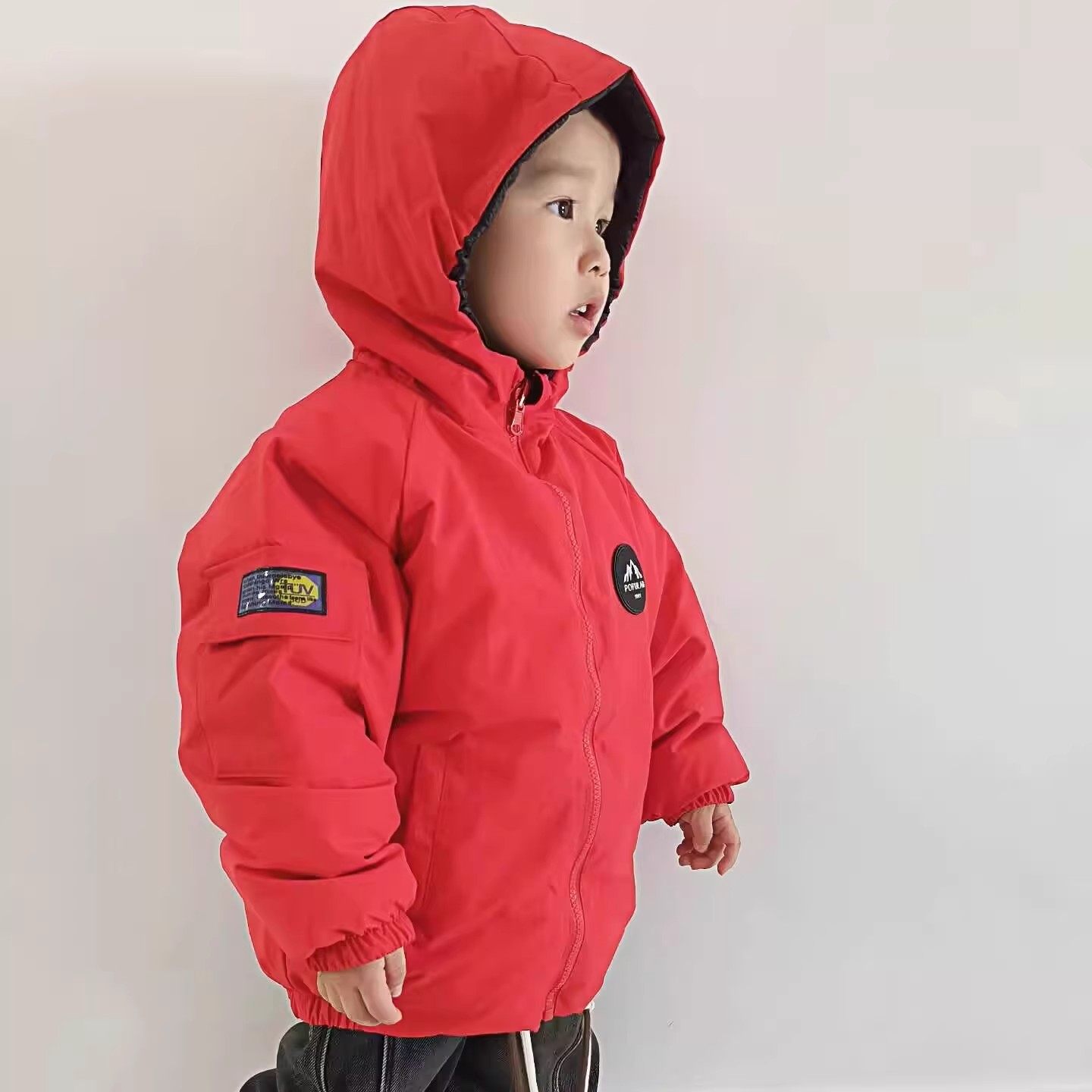 NEXT JANSO男童羽绒服女童两面穿25年新款中小童90白鸭绒红色外套