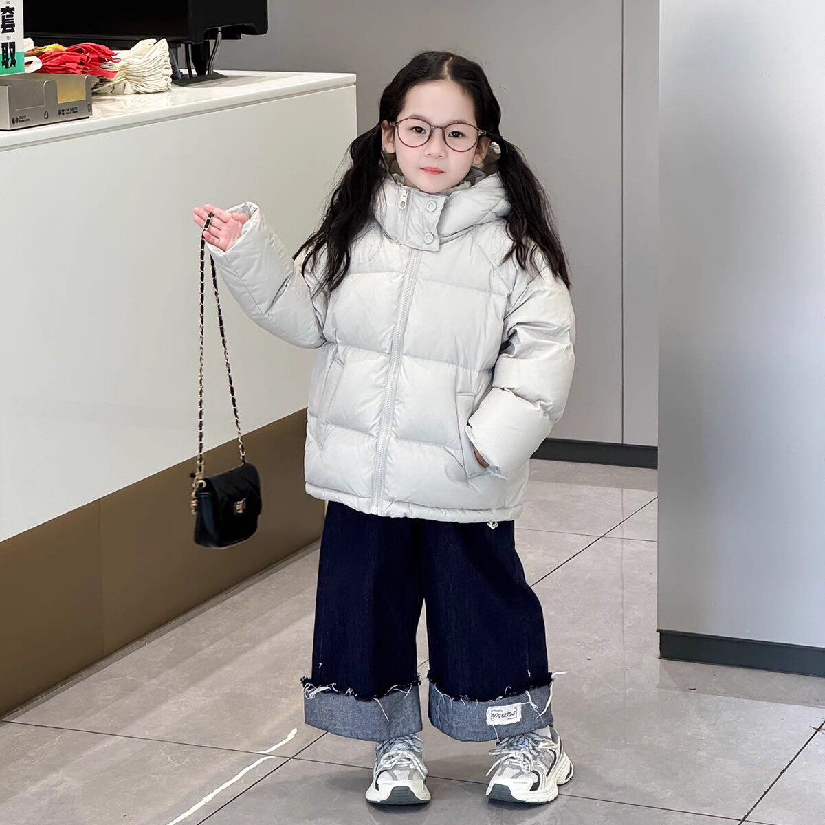 NEXT JANSO女童羽绒服短款2025新款中大童90国标白鸭绒面包服外套