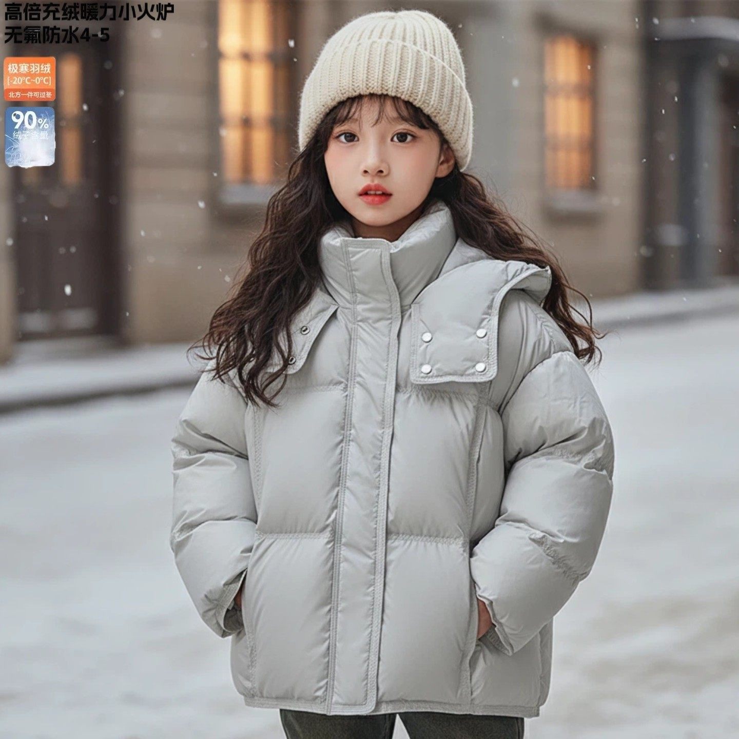 NEXT JANSO女童羽绒服冬季款2025新款中大童短款90白鸭绒保暖外套