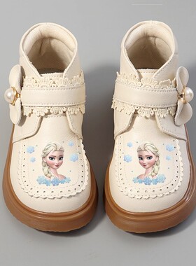 N/J 女童靴子公主保暖靴秋冬新款小女孩皮靴棉鞋白色儿童秋冬鞋子