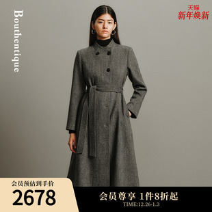 Bouthentique商场同款 羊毛羊绒人字花呢面料腰带外套224411E1M39