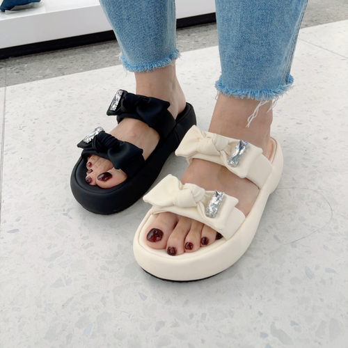 290-109玛莎玛索2026夏季厚底凉拖鞋蝴蝶结闪钻松糕鞋百搭女凉鞋