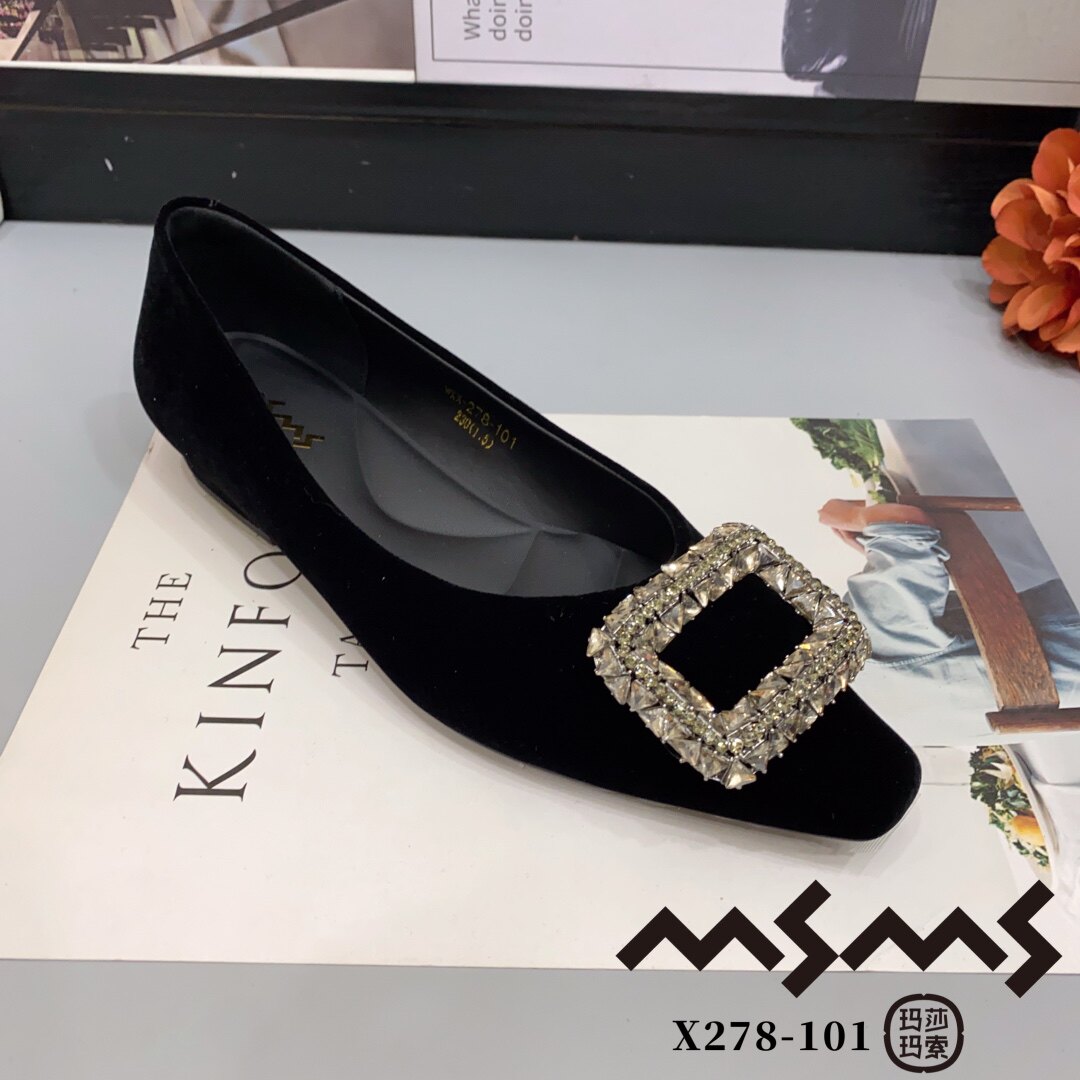 278-101玛莎玛索2026春季新款法式小方头水钻黑色职业高跟鞋女