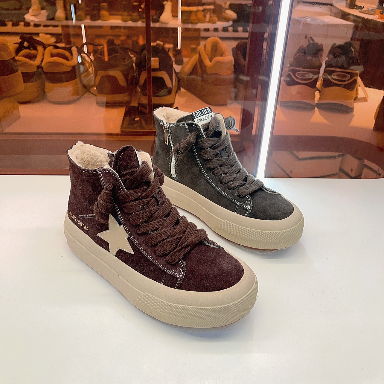 52-309玛莎玛索冬季大棉鞋厚底羊羔毛高帮棉鞋松糕鞋德训勃肯鞋女