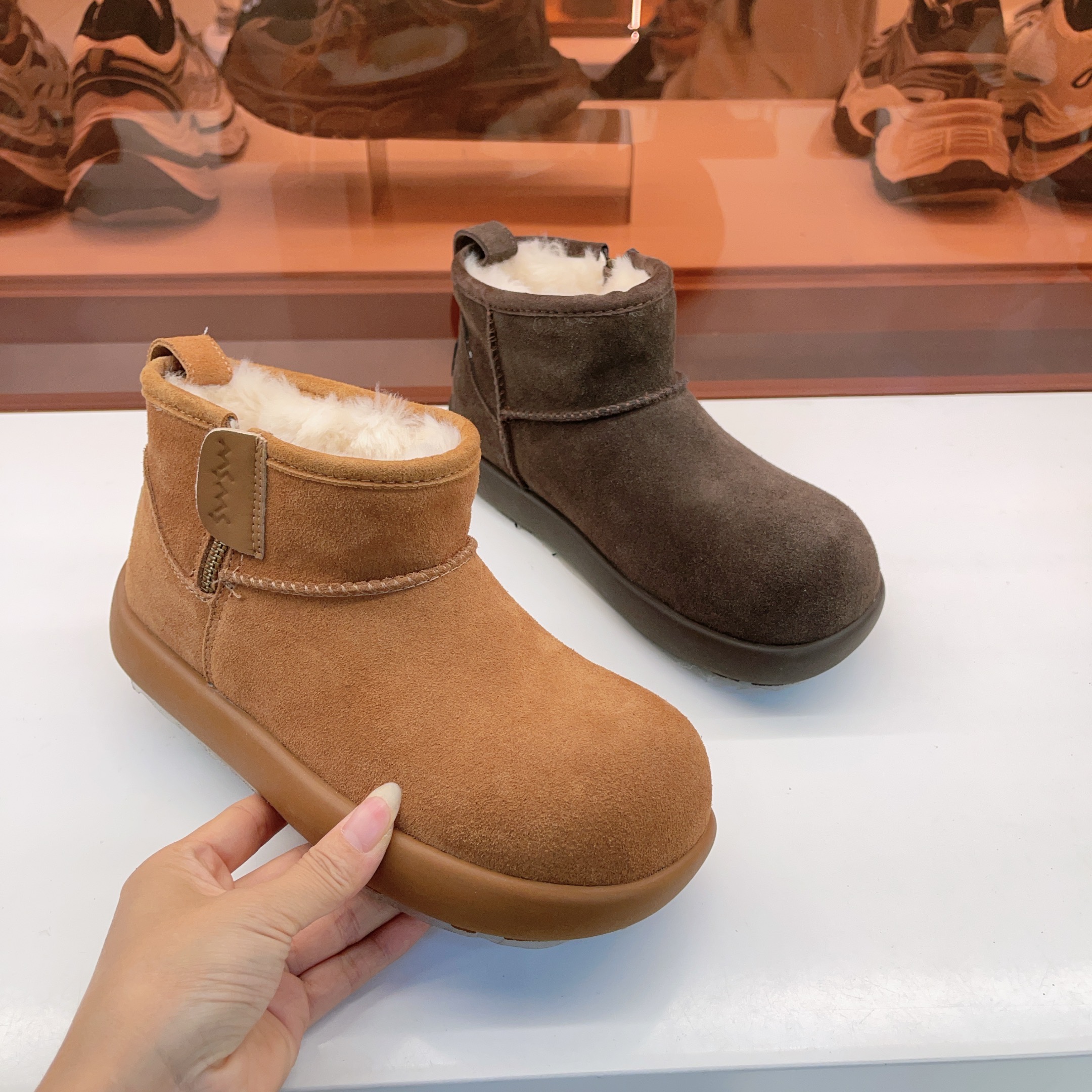 16-137玛莎玛索冬季新款低帮圆头雪地靴裸靴反毛皮加厚保暖大棉鞋