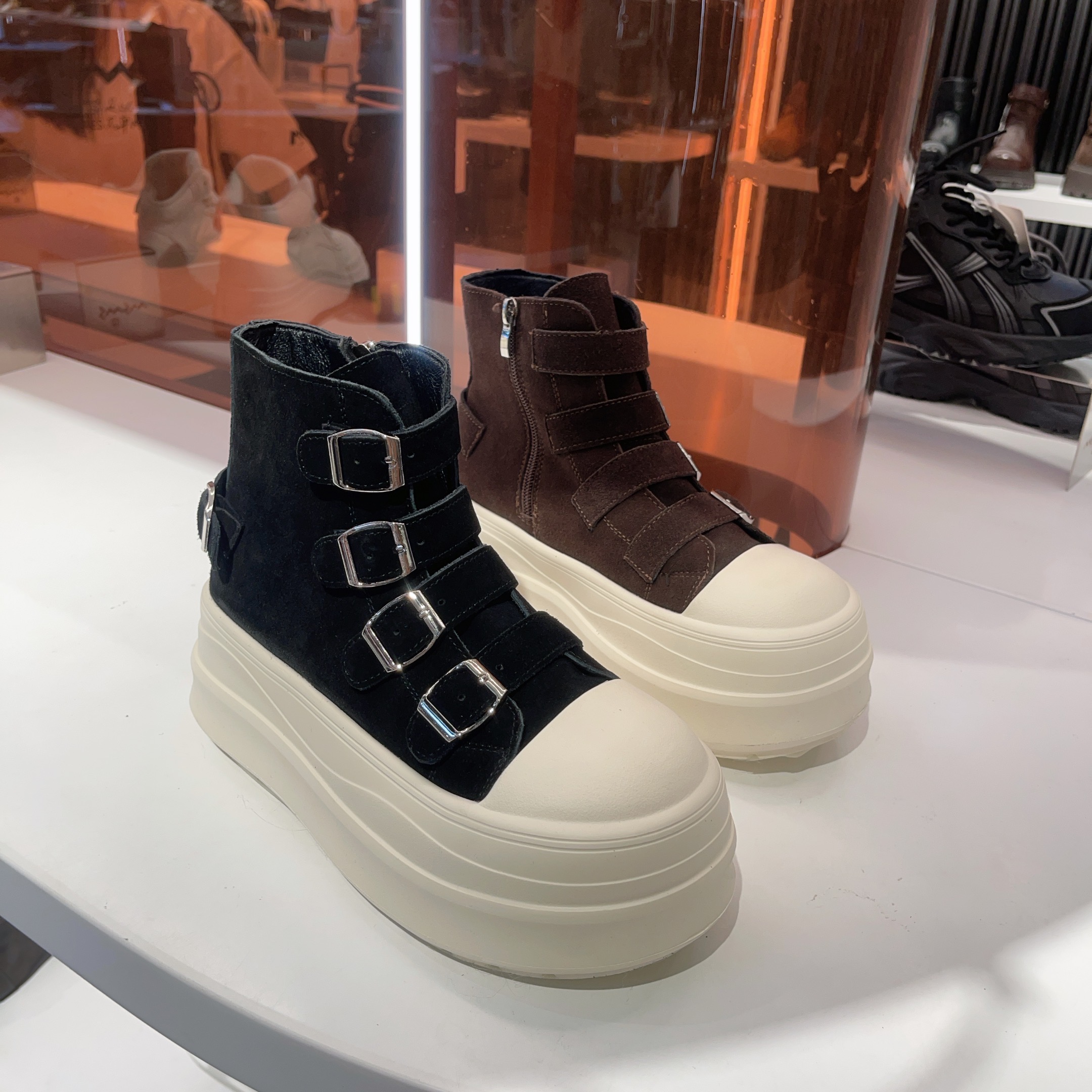 825-1玛莎玛索2025冬季新款厚底绒里棉鞋松糕鞋反毛皮带扣休闲鞋