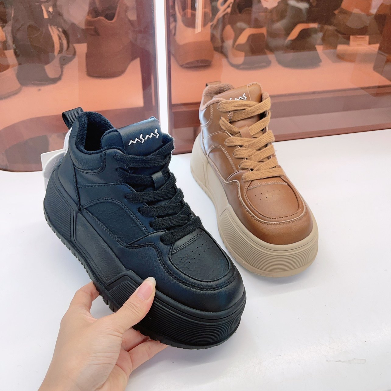 9025-8玛莎玛索2025冬新款牛皮毛绒里高帮鞋休闲板鞋厚底增高棉鞋,女鞋,时尚休闲鞋,淘宝优惠券,粉丝福利购,淘宝优惠卷