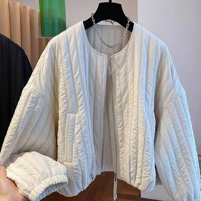 时尚洋气圆领夹棉外套休闲长袖