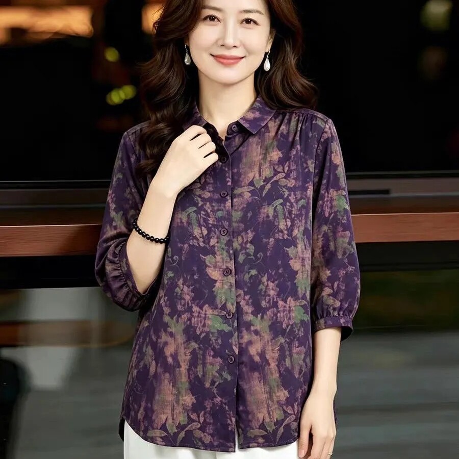 贵夫人大码妈妈装印花减龄衬衫图片