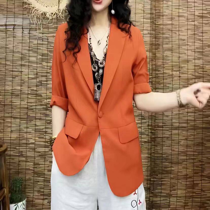 2025春夏款女士高档西装外套洋气一粒扣时尚百搭七分袖妈妈装上衣